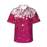 Beautiful Cherry Blossoms Men's Hawaiian Shirts, Short Sleeve Holiday T-Shirts and Casual Tops
