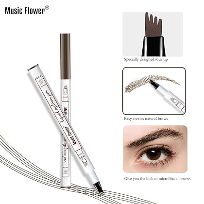 Eyebrow Pen, MoonKong 4 Point Eyebrow Pencil Waterproof Eye Brown Makeup, Eyebrow Kits with 3 Eyebrow Stencil, 1 Brow Razor (Chestnut)