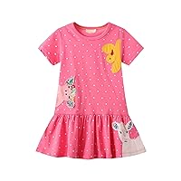 Girls and Toddler's Short Sleeve Dress A Line Cartoon Appliques Print Flared Skater Dress Cotton Dress Outfit