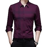 Men's Business Casual Lapel Striped Dress Shirt Printed Long Sleeve Fit Dress Shirt Fashion Plaid Button Shirts