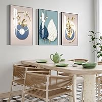 MPLONG Abstract Modern Minimalist Natural Framed Decorative Painting Bright style Wall Art Set of 3Wall Decor for Living Room, Bedroom, Dining Room, Office, etc. (Blue, 24 