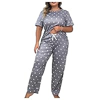 SOLY HUX Women's Plus Size Pajama Set Heart Print Short Sleeve Tee and Pants Loungewear Sleepwear