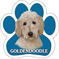 Goldendoodle Car Magnet With Unique Paw Shaped Design Measures 5.2 by 5.2 Inches Covered In UV Gloss For Weather Protection