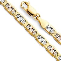 14k Yellow Gold White Gold and Rose Gold 4.8mm Star Sparkle Cut Necklace Jewelry for Women - Length Options: 20 22 24 26