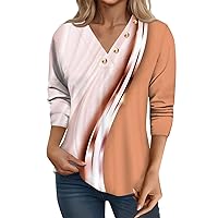 Womens V Neck 3/4 Sleeve Tops Button Geometric Print Shirts Casual Spring Summer Loose Tunic Blouses