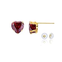 Genuine 10K Solid Yellow Gold 5x5mm Heart Created Red Ruby July Birthstone Stud Earrings