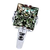 4.10 ct SI3 Princess Moissanite Solitaire Engagement Silver Plated Ring Green Grey Color Size 7
