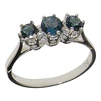 10k White Gold Natural London Blue Topaz Womens Trilogy Ring - Sizes 4 to 12 Available
