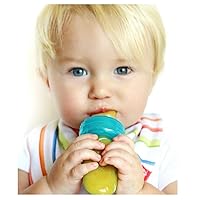 EZ Squee-Z Silicone Self Feeding Baby Food Dispenser, 1 Count (Pack of 1) - Aqua/Pink/Green, Colors May Vary