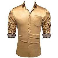 Men Silk Stretch Long Sleeve Casual Social Paisley Shirt