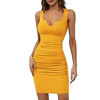 Summer Dresses for Women 2024 Trendy, Womens Sleeveless V Neck Pleated Tight Fitting Casual Short Vest, S, XL