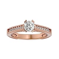 Certified 14K Gold Ring in Round Cut Moissanite Diamond (0.53 ct) Round Cut Natural Diamond (0.17 ct) With White/Yellow/Rose Gold Engagement Ring For Women