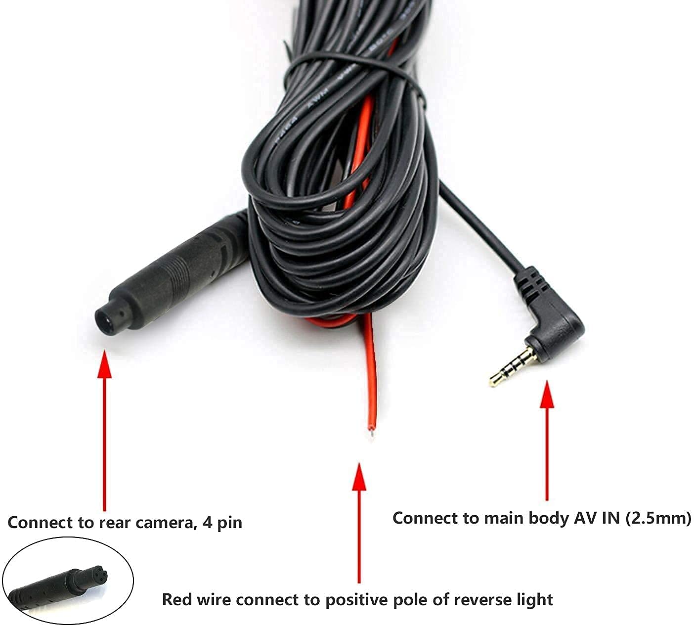 WOLFBOX 33Feet G840S / G930 / G910 / G840H / G850 / G900 / T10 Plus Rear Camera Extension Cord Cable (4 pin,2.5mm), not Suitable for G700 / G880