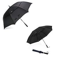 G4Free 54 Inch Golf Umbrella + 62 Inch Folding Portable Golf Umbrella Double Canopy Vented Windproof Black