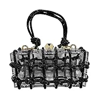 Acrylic Clutch for Women Clear Purse with Rhinestone, Sparkly Evening Bag Party Prom Wedding Cocktail, Black