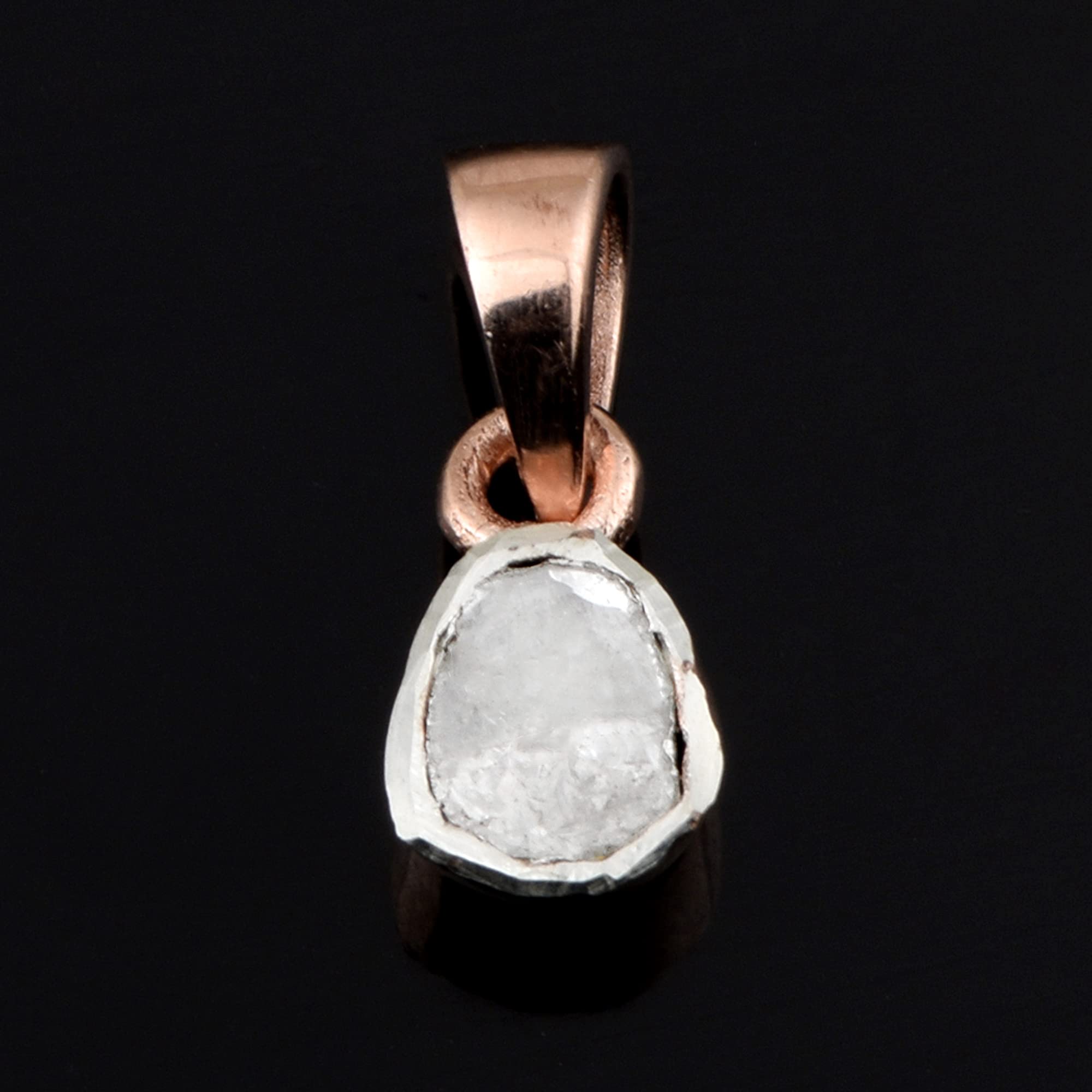 0.25 CTW Natural Diamond Polki Solitaire Tiny Pendant 925 Sterling Silver 14K Rose Gold Plated Slice Diamond Jewelry