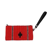 NOVICA Handmade Leather Accent Zapotec Wool Wristlet in Poppy from Mexico Handbags Red Wristlets Patterned 'Poppy Passion'
