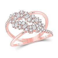 The Diamond Deal 14kt Rose Gold Womens Baguette Round Diamond Scattered Band Ring 3/8 Cttw