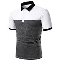 Mens Casual Polo Shirts Summer Short Sleeve Button Color Patchwork Turndown Collar Pullover Slim Fit T-Shirt Tops