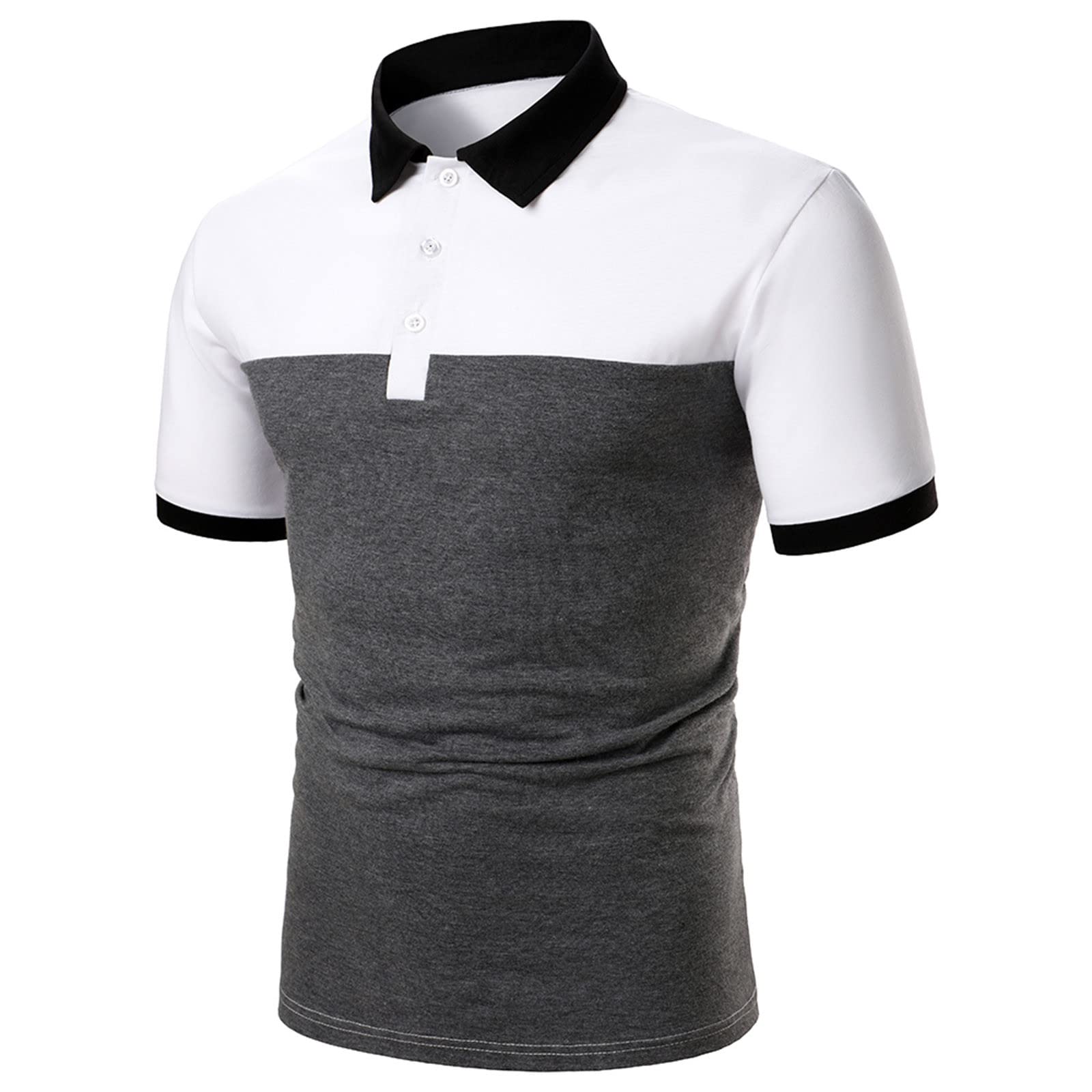 Mens Golf Shirts Plaid Collar Short Sleeve T-Shirt Button Workout Tee Tops for Men Casual Muscle V Neck Henley Shirt