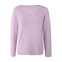 Women's V Neck Tunic Criss Cross Tops Casual Loose Fit Knit Long Sleeve Jumper Lightweight Solid Color Pullover Sweater