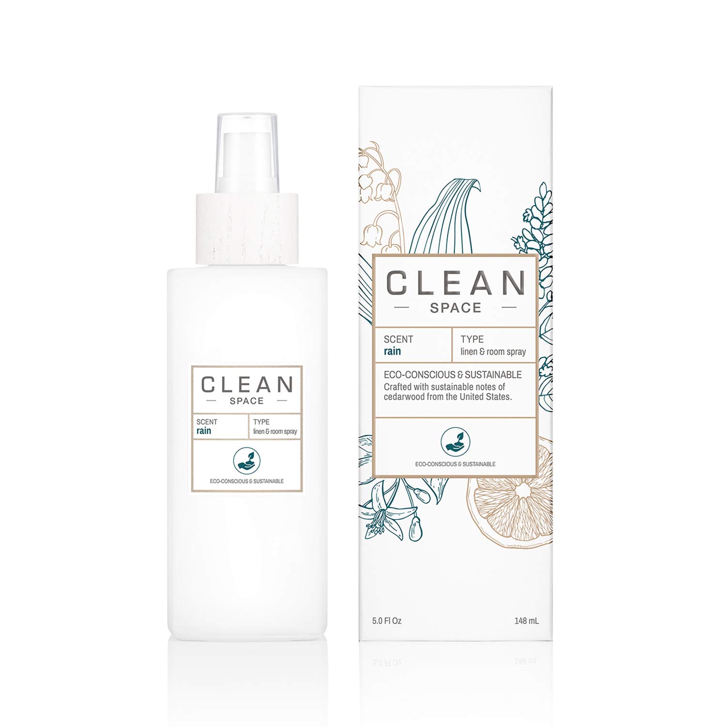 CLEAN SPACE Linen & Room Spray | Aromatic Mist in Reusable Glass Vase | Gentle Vegan Formula | Perfect Freshener for Fabrics or Air | 5.0 oz/148 mL