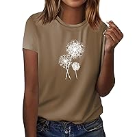Short Sleeve Shirts for Women,Summer Tops for Women 2024 Vintage Floral Print Round Neck Top Tops for Women Trendy