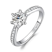 JewelryPalace Classic 1ct 2ct 3ct Cubic Zirconia Solitaire Engagement Rings for Women, 925 Sterling Silver Promise Ring for Her, Round Cut Simulated Diamond Anniversary Wedding Rings Size 4-12