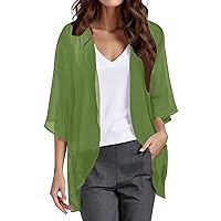 Kimono Cardigans for Women Dressy Solid Puff Sleeve Chiffon Open Front Cardigan Sheer Beach Vacation Cover Up Tops