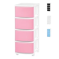 USA, Inc. 4 Slim Drawer Storage, Organizer Unit for Bedroom, Closet, Kitchen, Bathroom, Laundry Room, Dorm, White Frame with Matte Soft-Pink Front Panels, Set of 1