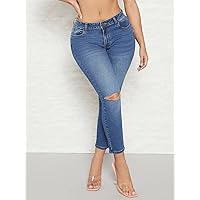 Jeans for Women Pants for Women Women's Jeans Ripped Skinny Jeans (Color : Medium Wash, Size : W30 L32)
