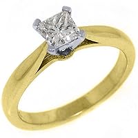 14k Yellow Gold .67 Carats Solitaire Princess Cut Diamond Engagement Ring