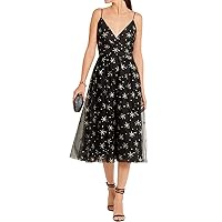 Womens Lace Foil Printed Black Mesh Sexy Dresses Trimmed with Ruffle Hems