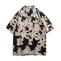 Men' Light Mature Summer Beach Thin Blouse Shirt Hip Hop Casual Short Sleeve Male Loose Flower Print Shirts