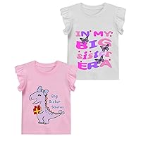 2 Pack Toddler Girl Big Sister Shirt Promoted to Big Sister Ruffle Sleeve Butterfly Strawberry Dino Outfit