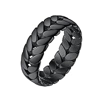 FindChic Black Vintage Wheat Rings for Women Men Olive Leaf Band Stainless Steel Vine Leaves Stackable Knuckle Finger Statement Rings for Couples Size 9 Cocktail Party Jewelry