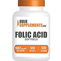 BULKSUPPLEMENTS.COM Folic Acid 1000mcg - Folic Acid Softgels, Vitamin B9, Folic Acid Supplement - Folic Acid Prenatal Vitamins, Folate Supplement, 1 Softgel per Serving, 120 Softgels