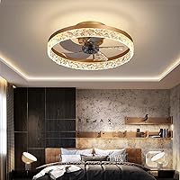 Chandelier Bedroom Led Ceiling Fan with Light, Crystal Ceiling Light, Dimmable with Remote Control, Modern Quiet Ceiling Fan Lamp for Living Room Bedroom Lights, Reversible Fan/Gold