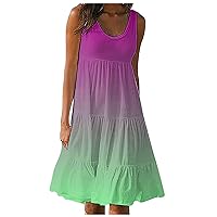 Milkmaid Dress Women,Women Spring and Summer Sleeveless Round Neck Printed Casual Skirt Vacation Beach Skirt W