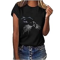 Summer Women Vintage Tshirt Tops Casual Sexy Loose Fit Crewneck Tunic Tees Trendy Short Sleeve Dragonfly Print Blouses