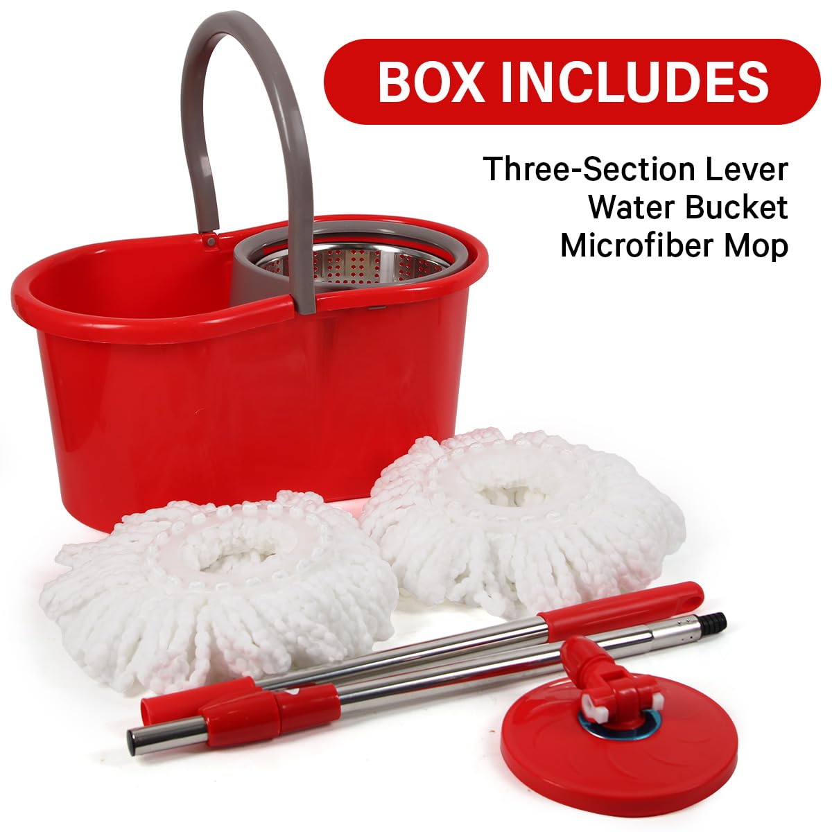 Spin Mop and Bucket with Wringer Set, 360° Spinning Mop and Bucket System with Double Cotton Tip Replacement Heads and Stainless Steel Adjustable Handle for Floor Cleaning (20QT)