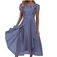 Summer Dresses for Women 2024 Chiffon Elegant Lace Patchwork Dress Cut-Out Long Dress Bridesmaid Evening Dress