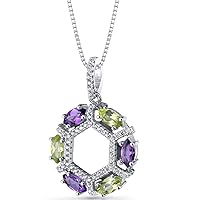 PEORA Amethyst and Peridot Dainty Wreath Pendant Necklace for Women 925 Sterling Silver, Natural Gemstone Birthstone, 1.50 Carats total Marquise Shape, with 18 inch Chain