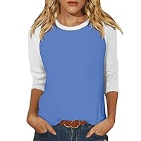 COTECRAM 3/4 Length Sleeve Womens Tops Plus Size Dressy Casual Tunic Blouses 2024 Summer Trendy Round Neck Shirts Basic Tee