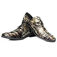Modello Vicktorio - Handmade Italian Mens Color Gold Oxfords Dress Shoes - Cowhide Smooth Leather - Lace-Up