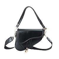 Ynport Black Saddle Bag Purse for Women Trendy Leather Crossbody Bag Small Shoulder Handbags Satchel