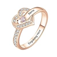 SOULMEET Personalized 10k 14k 18k Solid Gold Mother Rings – Custom 1-8 Family Names Heart Birthstone Ring- Gift for Mother Daughter