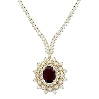 12.97 Carat Natural Red Tourmaline and Diamond (F-G Color, VS1-VS2 Clarity) 14K Yellow Gold Luxury Necklace for Women Exclusively Handcrafted in USA