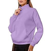 Women Long Sleeve Crewneck Quarter Zip Pullover Sweatshirts Basic Side Split Outfits 2023 Fall Clothes