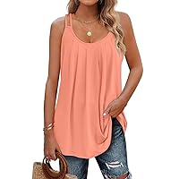 Sleeveless Tops for Women Dressy Long Flowy Tank Top Loose Fitting Coral S